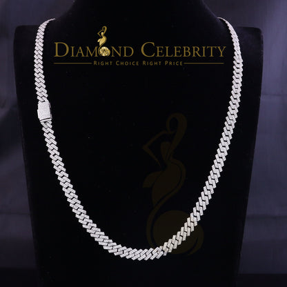 DiamondCelebritees White Cuban Moissanite Necklace Wdth 8mm Length sz 20inch Sterling Silver