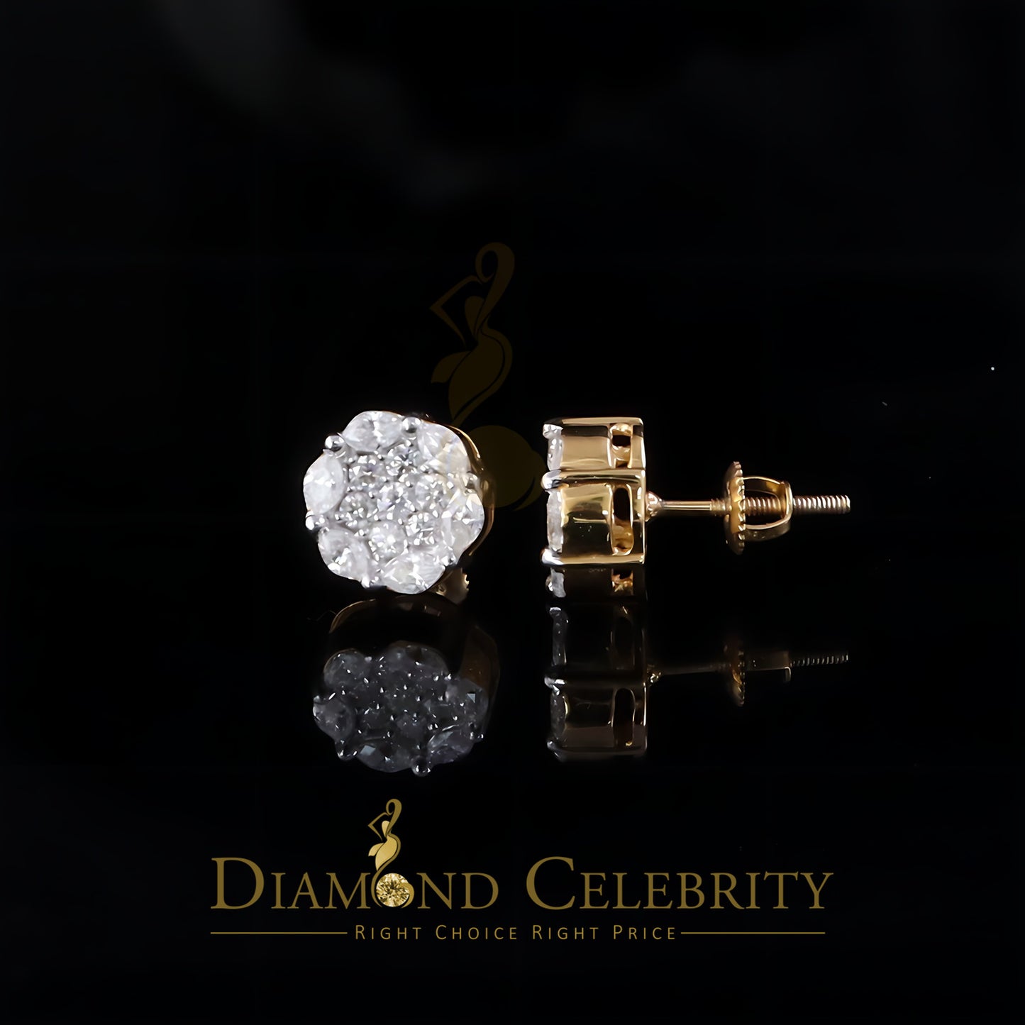 DiamondCelebritees 925 Moissanite Yellow flower 1.00ct Silver Women'sMarquise Stud Earrings VVS' D