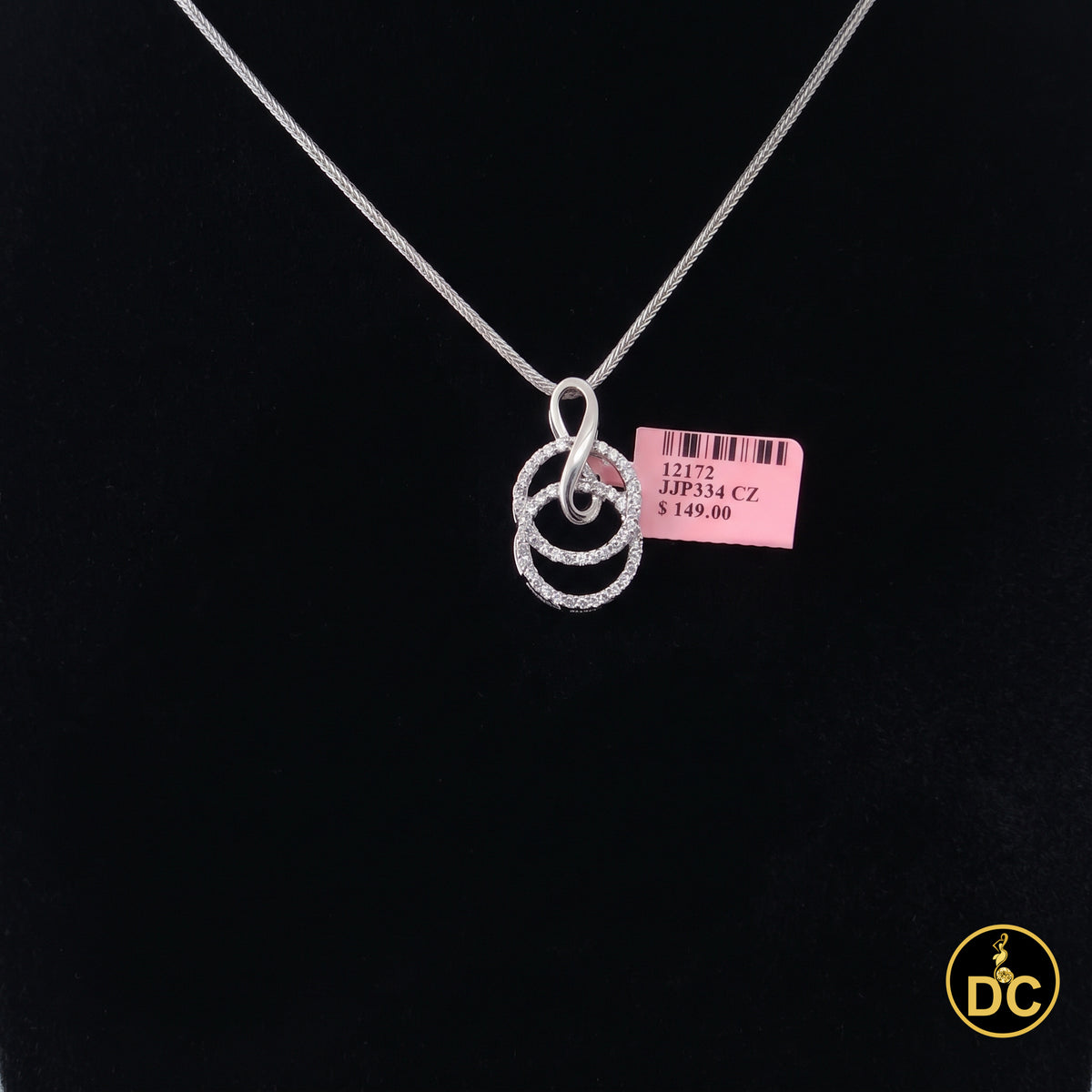 DiamondCelebritees White Silver Pendant Double Circle With Infinite Necklace 1.44ct Cubic Zirconia