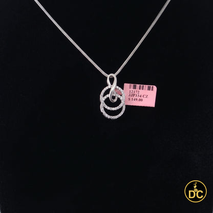DiamondCelebritees White Silver Pendant Double Circle With Infinite Necklace 1.44ct Cubic Zirconia