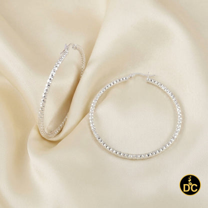 925 Sterling Silver Diamond-Cut Shimmering Honeycomb Textured 34mm Hoop Earrings