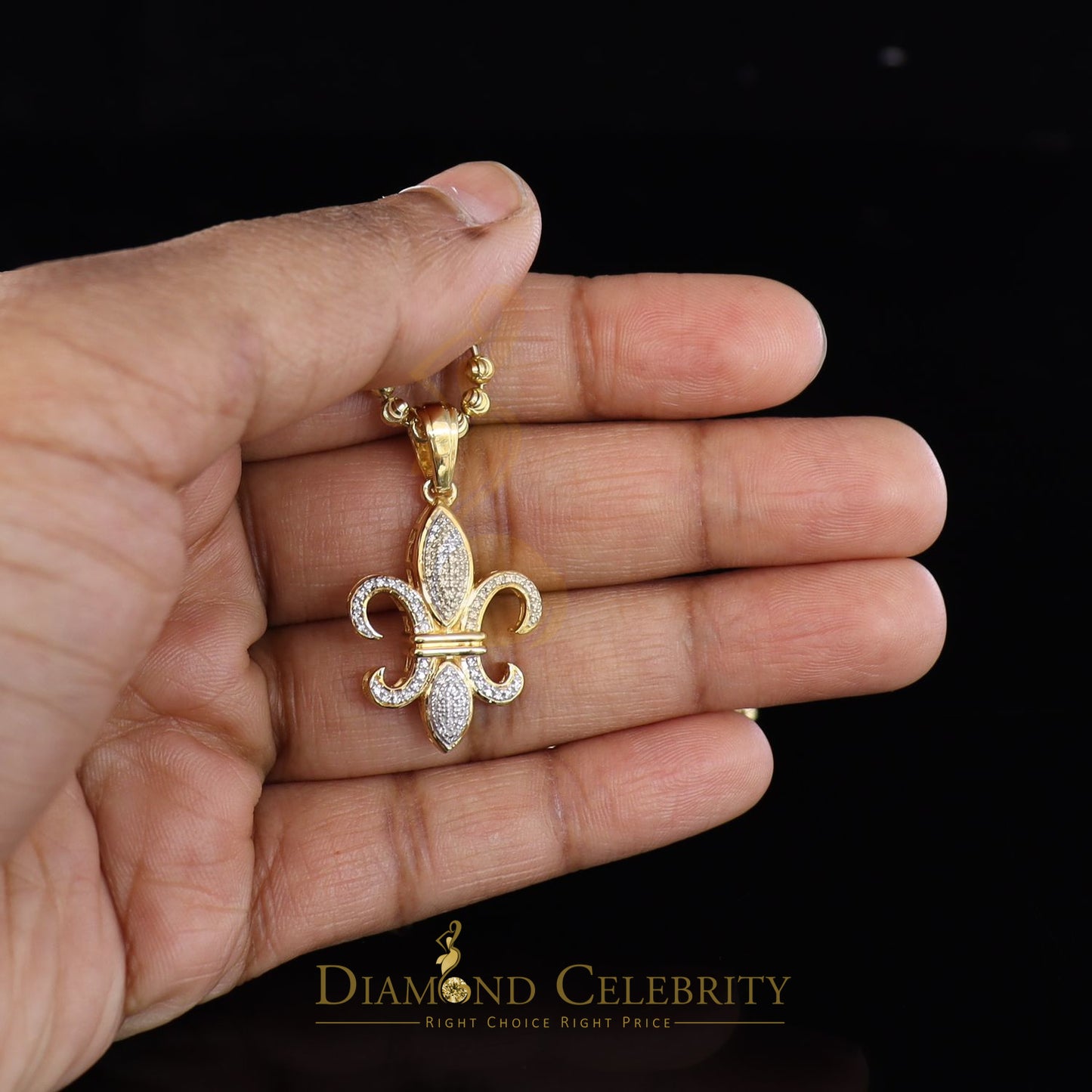 DiamondCelebritees Promise Yellow 925 Sterling Silver Fleur de Lis Pendant 0.50ct Cubic Zirconia
