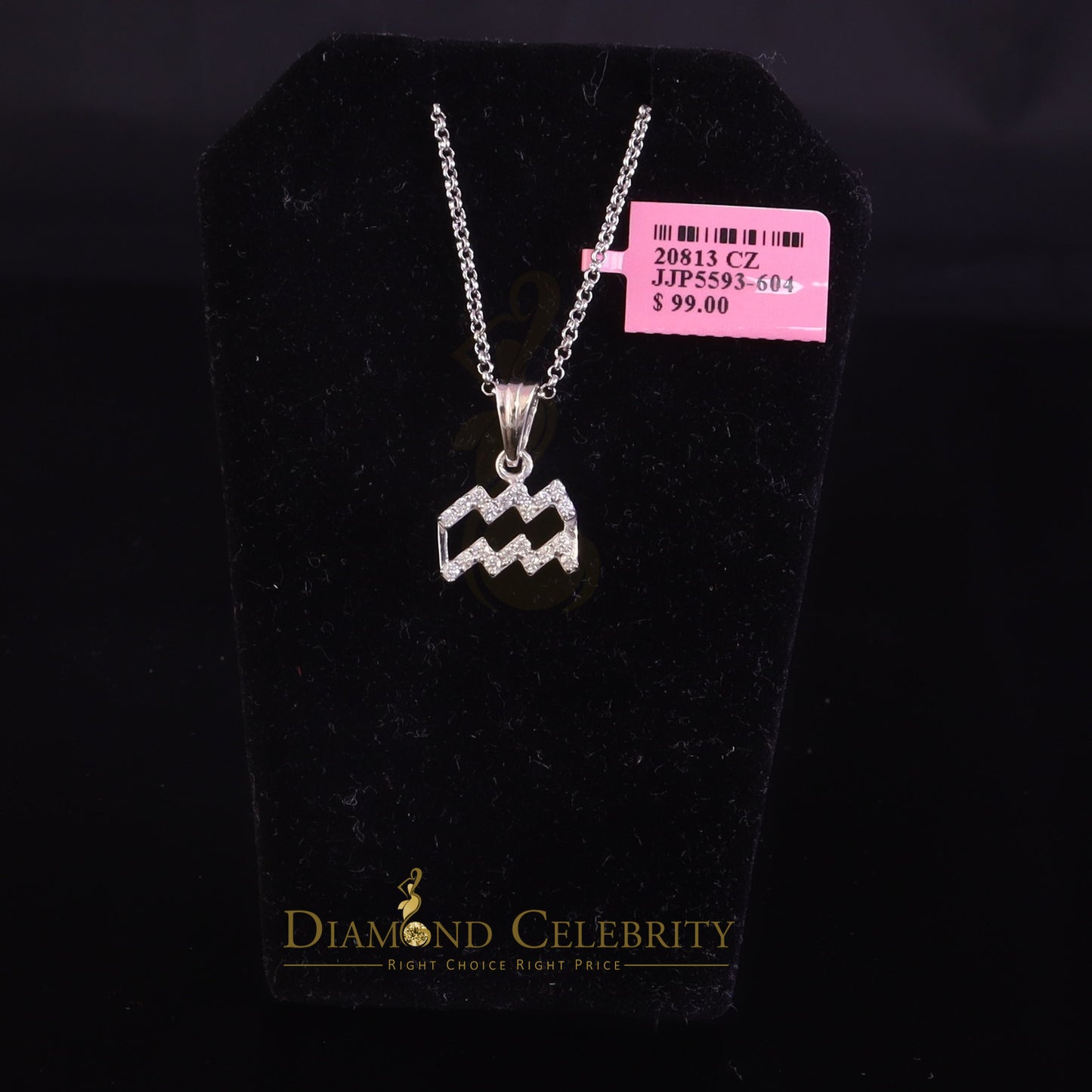 DiamondCelebritees 0.50ct Cubic Zirconia White Silver AQUARIUS FEBRUARY Month Pendant Men & Women