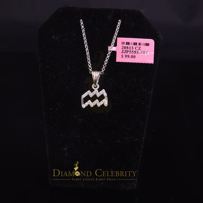 DiamondCelebritees 0.50ct Cubic Zirconia White Silver AQUARIUS FEBRUARY Month Pendant Men & Women