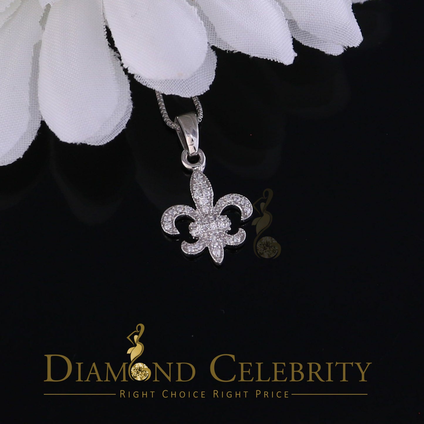 DiamondCelebritees 925 Sterling Silver Fleur de Lis Shape Pendant with 0.38ct Cubic Zirconia