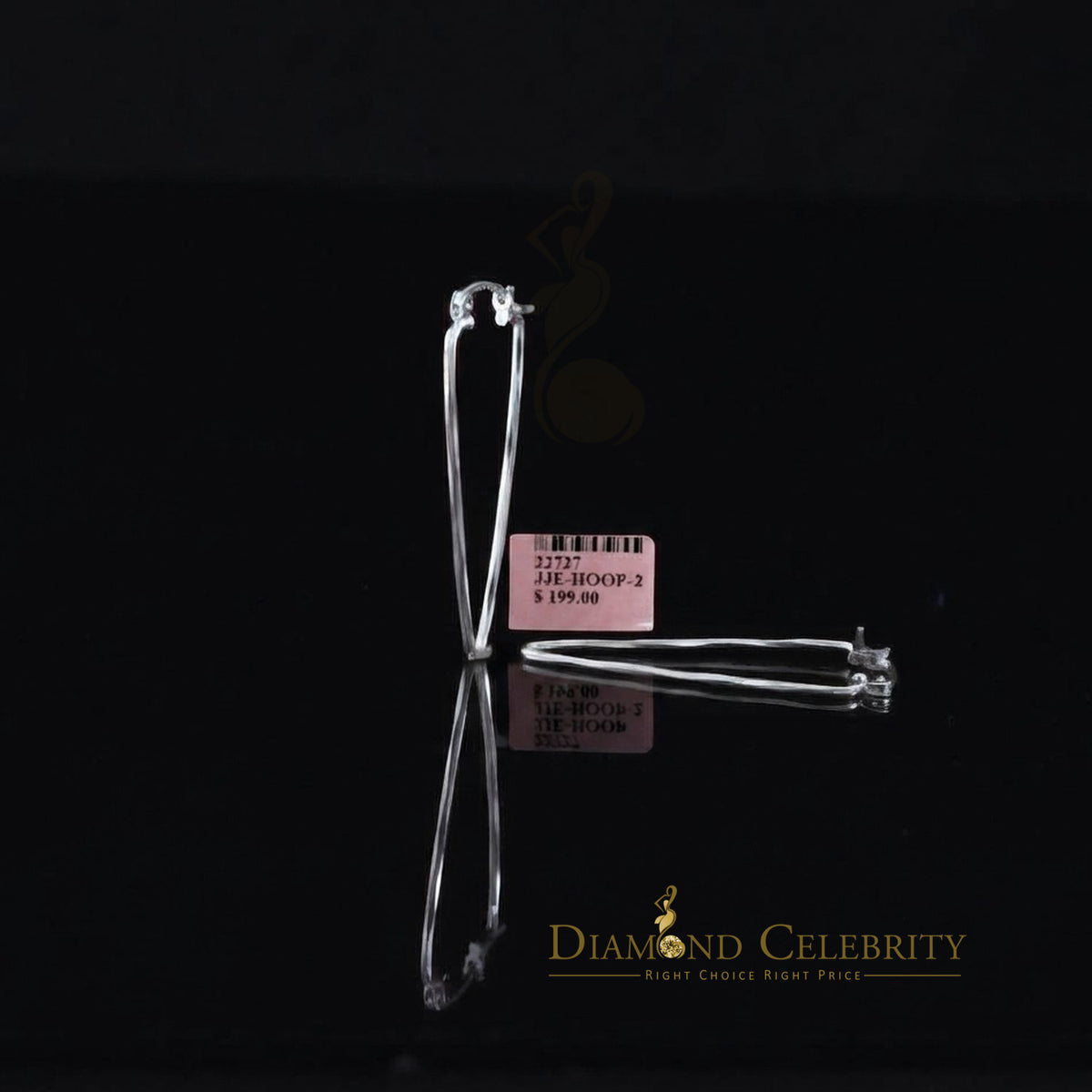 925 Sterling Silver Elongated Triangle long Shape High Polish 40mm Hoop Earrings