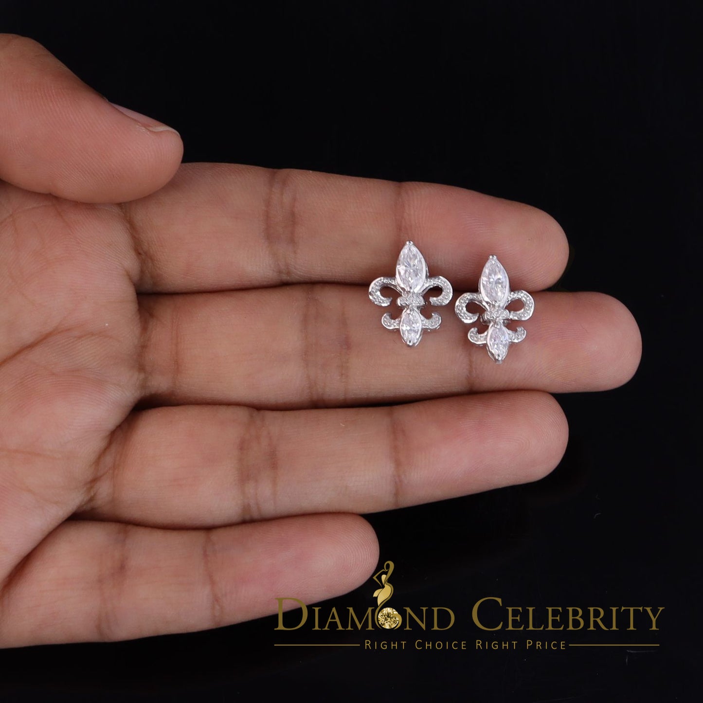 DiamondCelebritees  925 White Silver Womens Fleur de Lis Screw Back 2.43ct Cubic Zirconia Earrings
