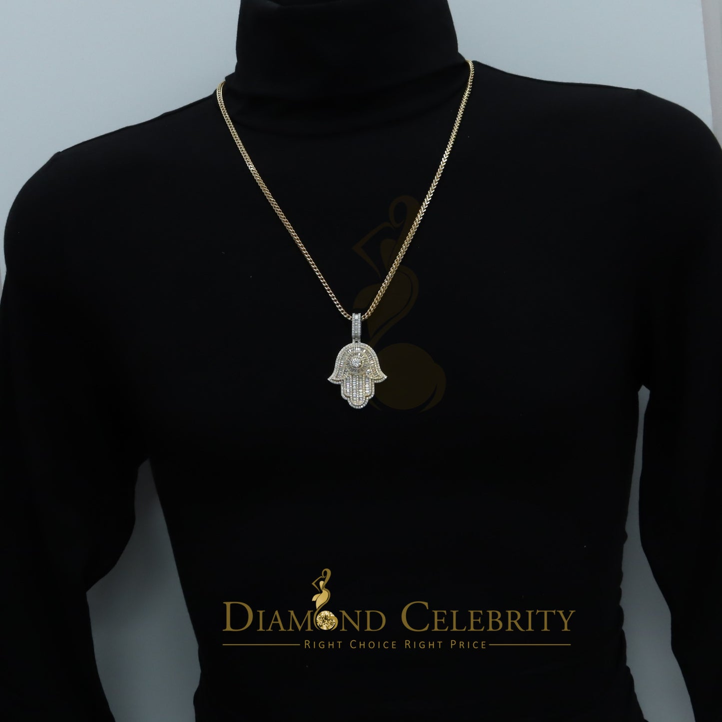 Diamondcelebritees Men's/Women's New Hamsa Pendant 8.0ct VVS D Moissanite Yellow Sterling Silver