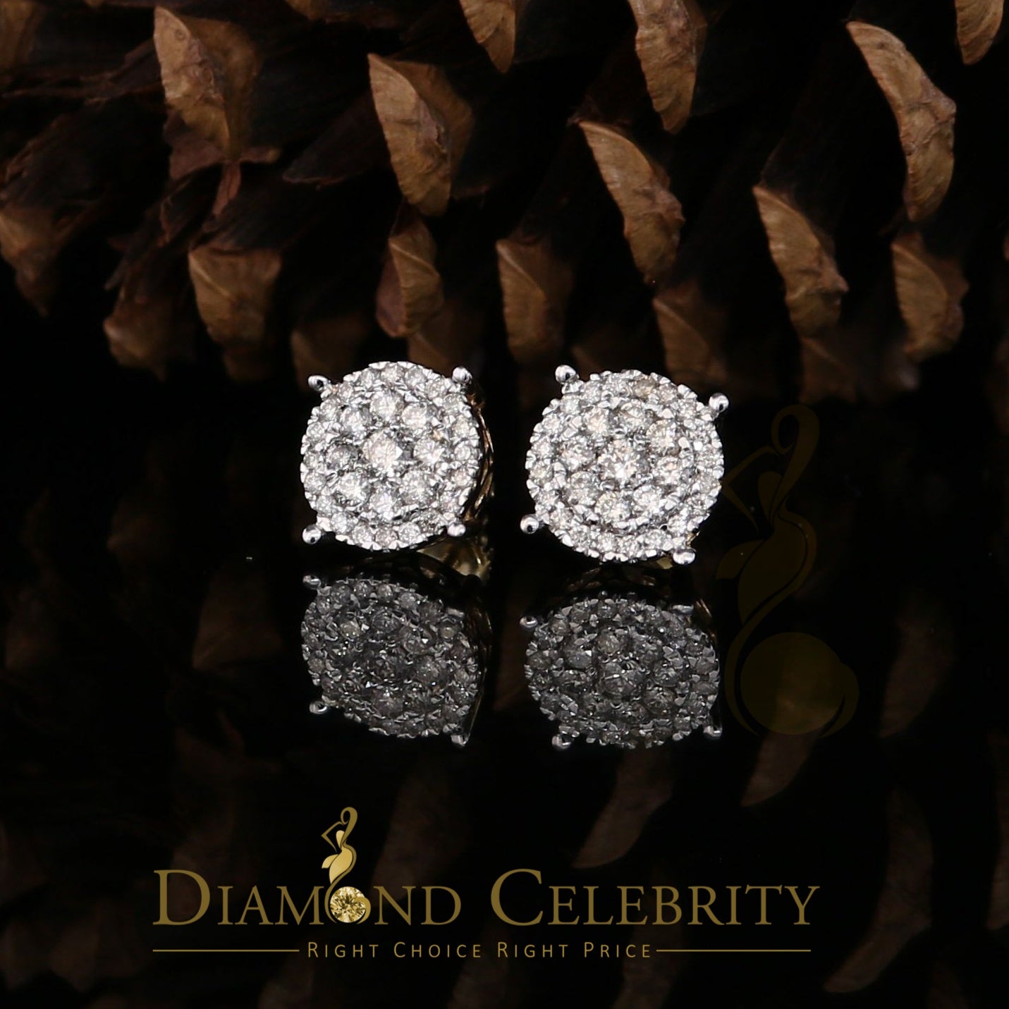 DiamondCelebritees Men's/Women's 10K Real Yellow Gold with 1.20CT Real Diamond Stud Earrings