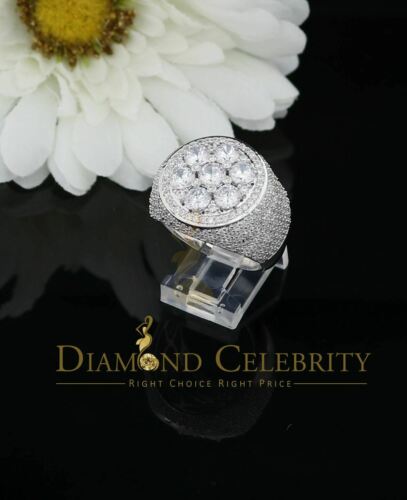 DiamondCelebritees Men's 12.5ct Cubic Zirconia white Silver Round Adjustable Ring From SZ 11 to13