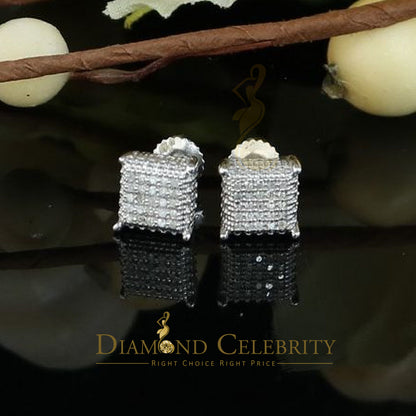 DiamondCelebritees Aretes Para Hombre 925 Silver 0.15ct Diamond Women & Men Square White Earrings