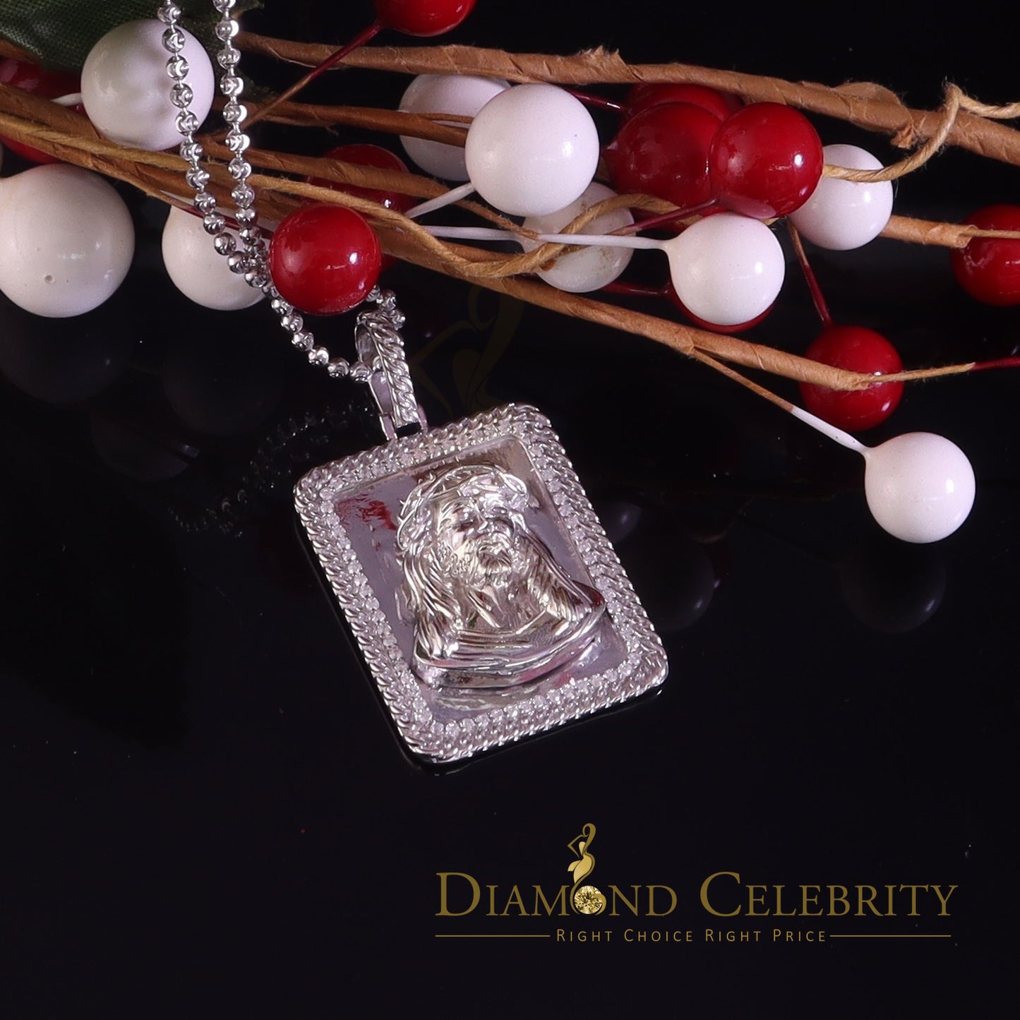DiamondCelebritees Men's Square JESUS White 925 Sterling Silver 0.66ct CZ '1.00'inch 3D Pendant