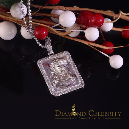 DiamondCelebritees Men's Square JESUS White 925 Sterling Silver 0.66ct CZ '1.00'inch 3D Pendant