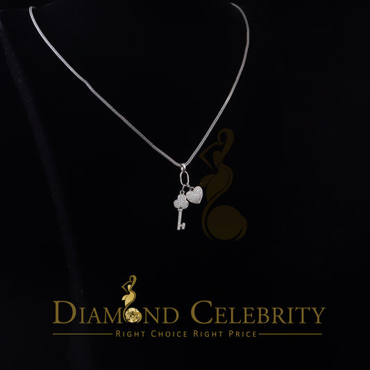 DiamondCelebritees Womens Heart Key White Sterling Silver Shape Pendant with 0.50ct Cubic Zirconia