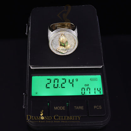 DiamondCelebritees Real Diamond 0.25CT Men's Silver Yellow Round Adjustable Ring From SZ 11 to 13