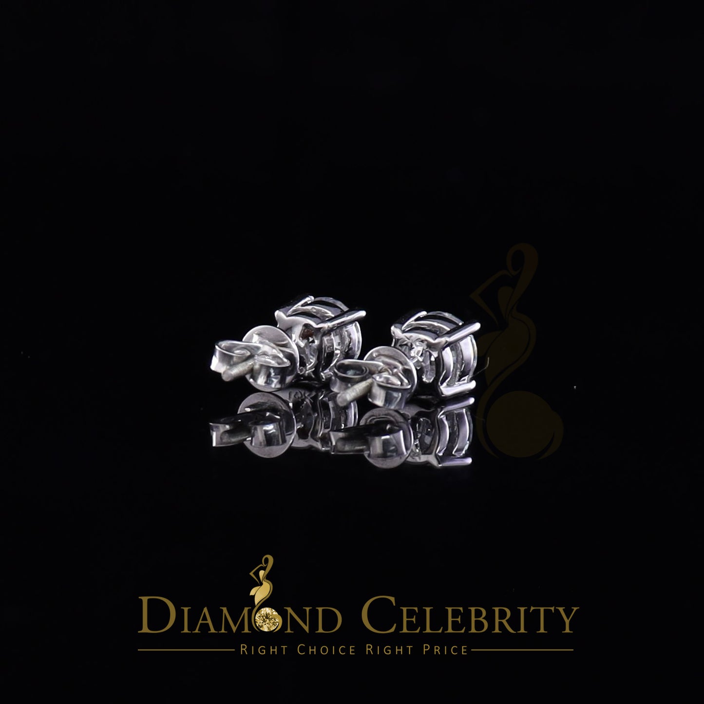 DiamondCelebritees 10K Real White Gold with 2.00ct Round VVS 'D' Color Moissanite Stud Earrings