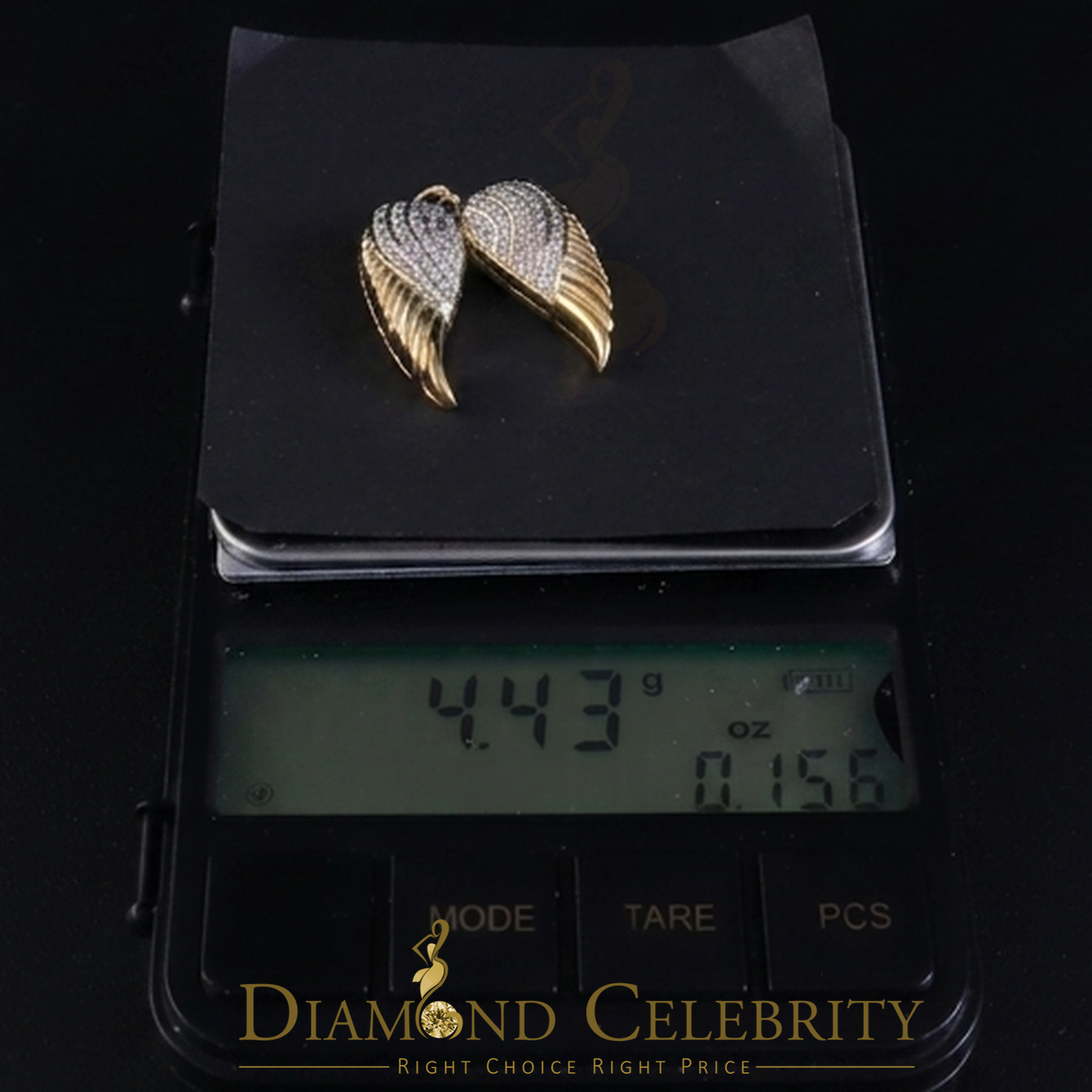 DiamondCelebritees  0.15ct Genuine Diamond Stones Angel Wings 925 Sterling Silver Yellow Pendant