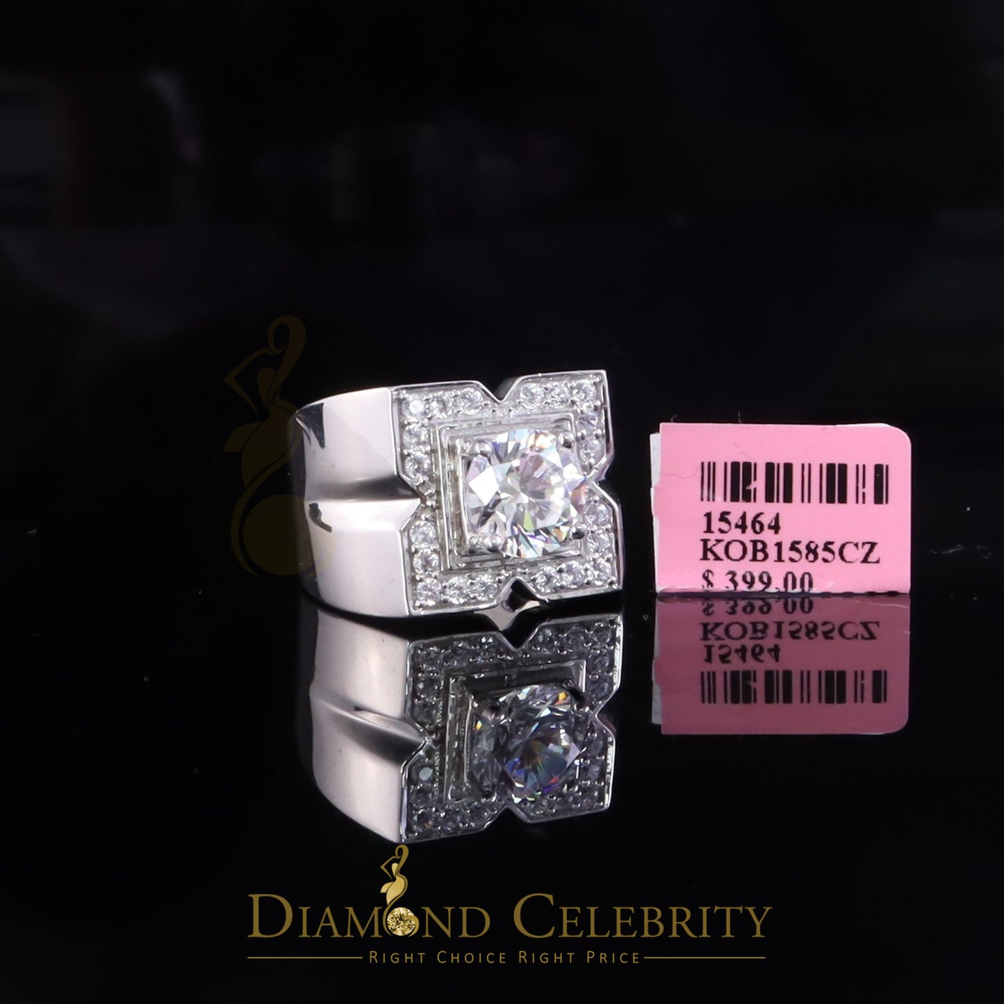 DiamondCelebritees 4.50ct Cubic Zirconia White 925 Silver Men's Adjustable Ring SZ From 9 to 11