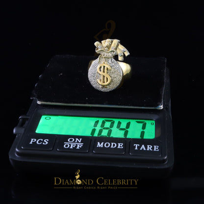 0.25 CT Real Diamond Money Bag 925 Sterling Silver Yellow Men's Ring Size 11.5