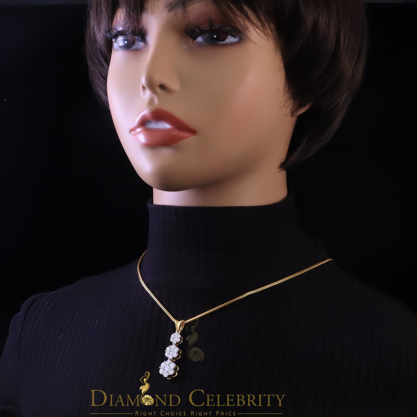 DiamondCelebritees Tripple Flower Shape Yellow 925 Sterling Silver Pendant 5.83ct Cubic Zirconia