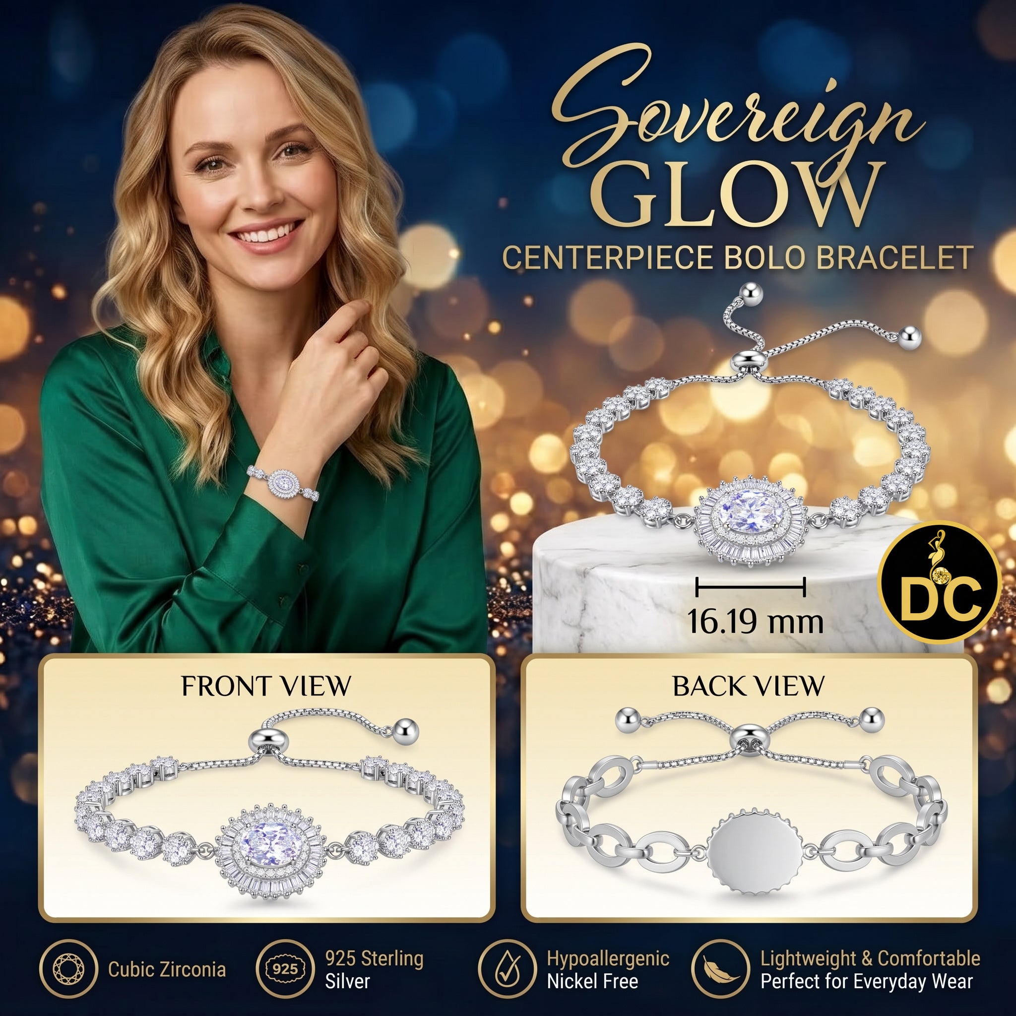 Diamondcelebritees 925 Silver Sun Shape White Bracelet Cubic Zirconia Adjustable Size 7 Inches