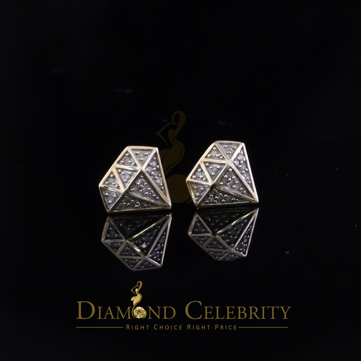 DiamondCelebritees 925 Sterling Silver Diamond 0.10ct Yellow For Men's/Womens Hip Hop Stud Earring