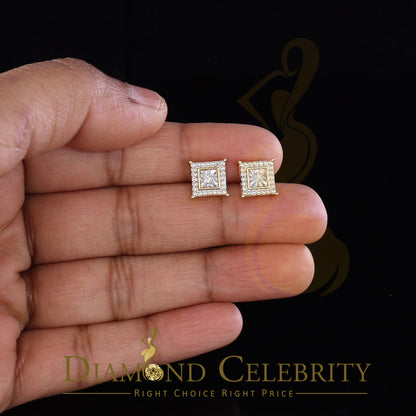 DiamondCelebritees 0.10ct Diamond Stud Earrings Yellow 925 Sterling Silver For Men's & Women's