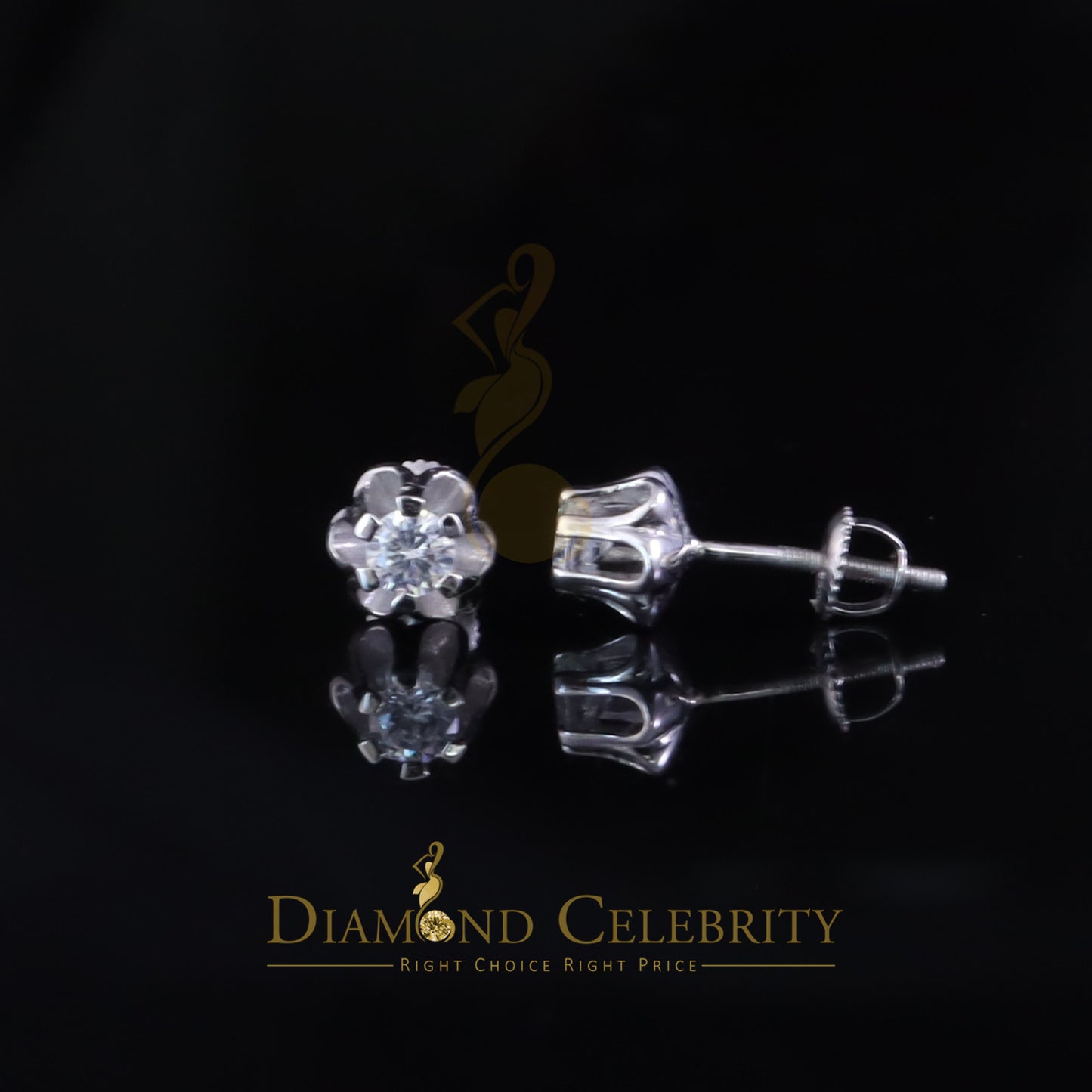 DiamondCelebritees  0.25ct 925 Silver Cubic Zirconia White Round Shape Buttercup Stud Earrings Women