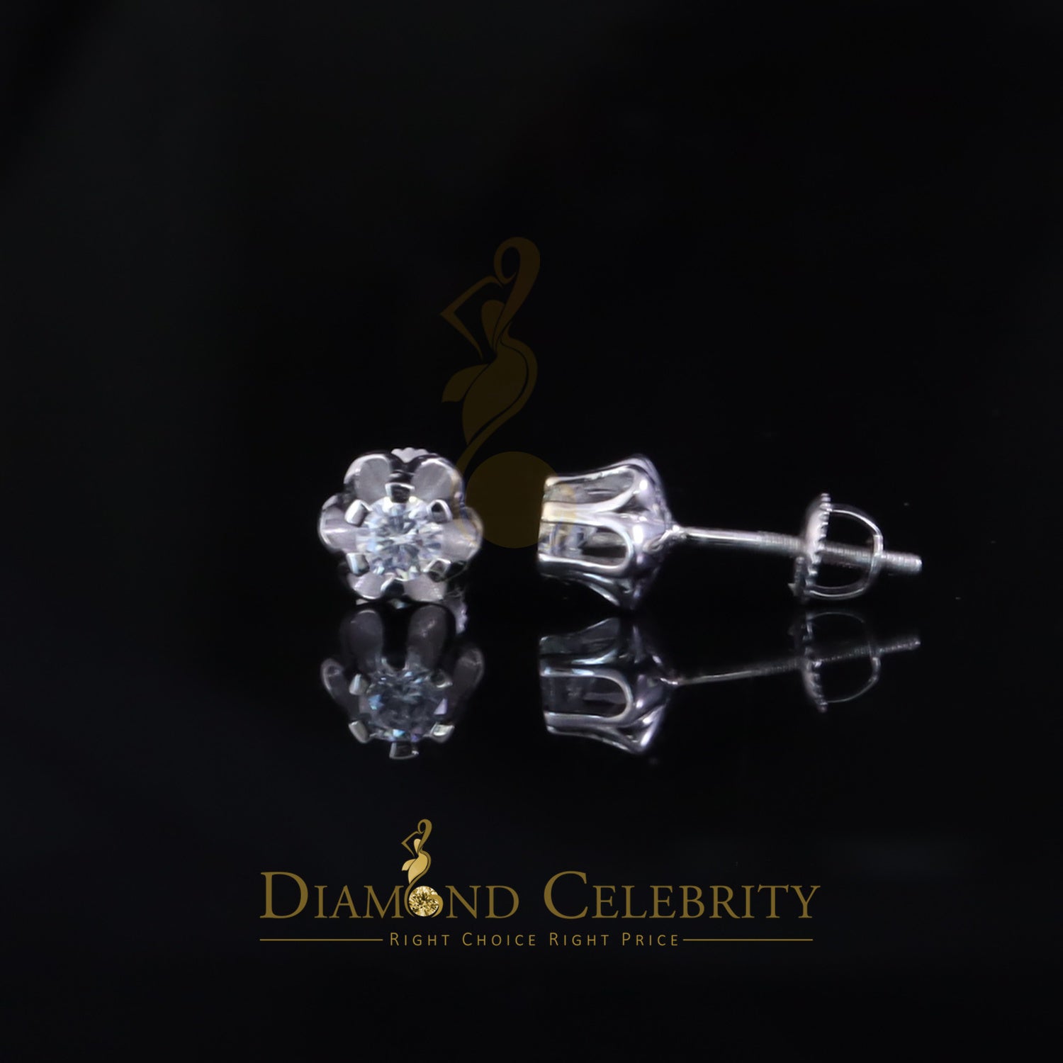 DiamondCelebritees  0.25ct 925 Silver Cubic Zirconia White Round Shape Buttercup Stud Earrings Women