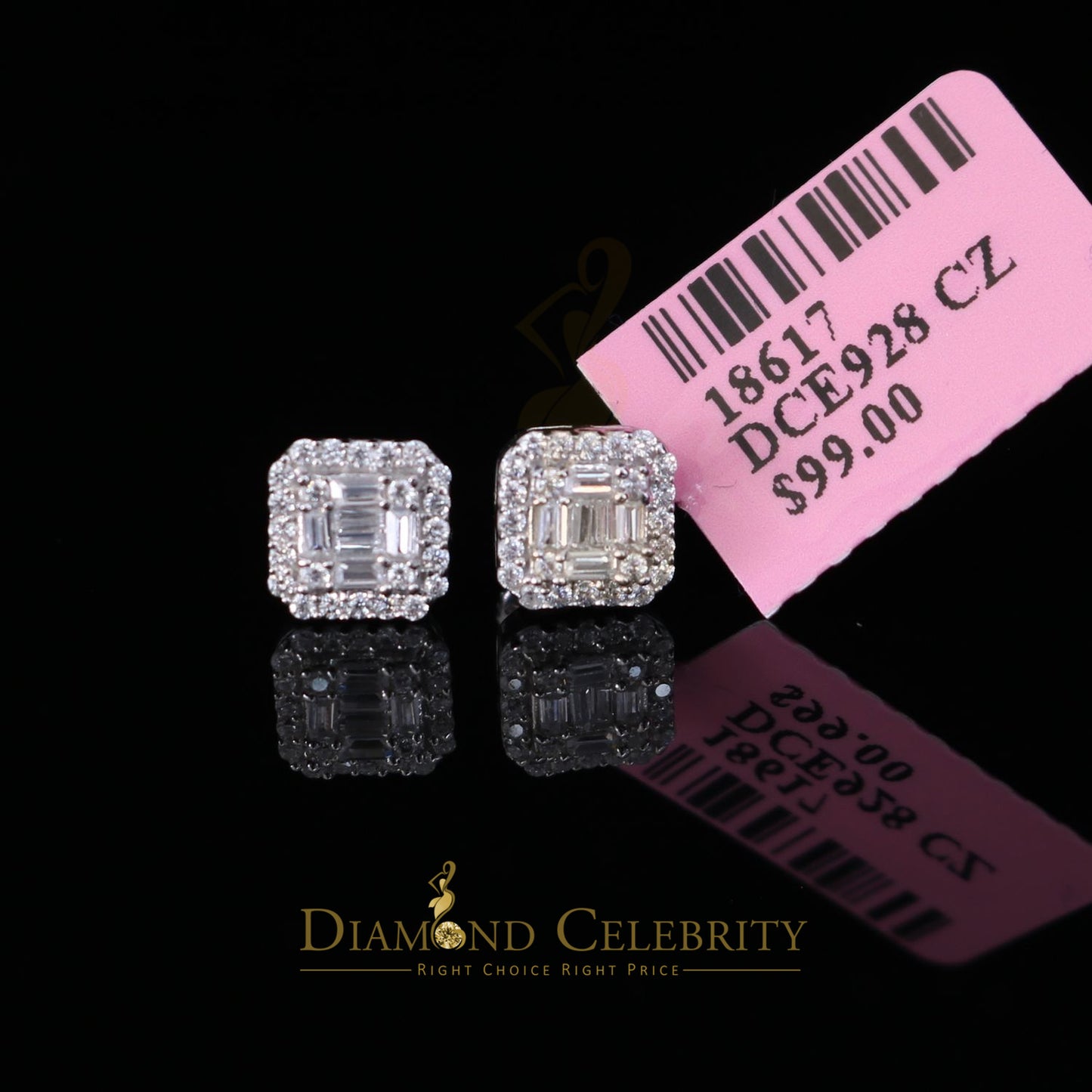 DiamondCelebritees  925 Hip Hop White Sterling Silver 0.64ct Cubic Zirconia Women's Square Earrings