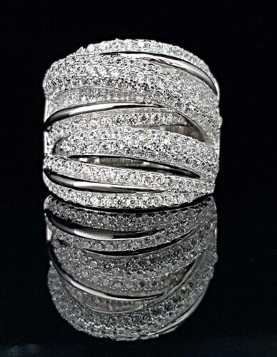 DiamondCelebritees 925 White Sterling Silver 2.50ct Multi -Rows Cubic Zirconia Women's Ring Size 7