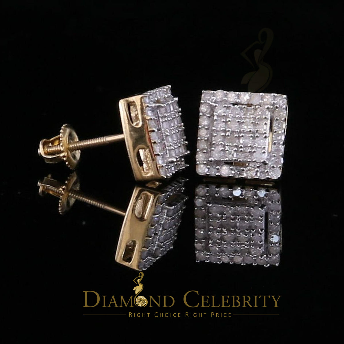 DiamondCelebritees 0.50ct Diamond 925 Sterling Silver Hip Hop Yellow Stud Earring For Men & Women