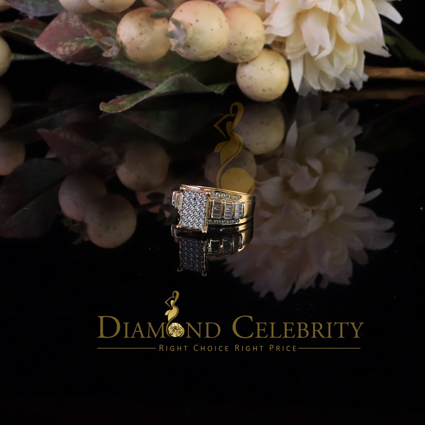DiamondCelebritees 925 Sterling Yellow Silver 1.31ct Cubic Zirconia Cinderella Womens Rings Size 8