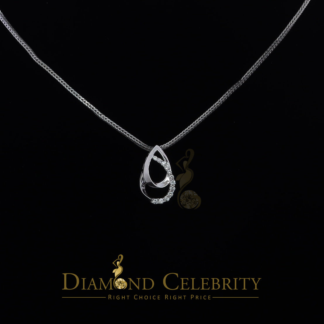 DiamondCelebritees Sterling White Silver Pear Fashion Pendant with 0.00ct Cubic Zirconia