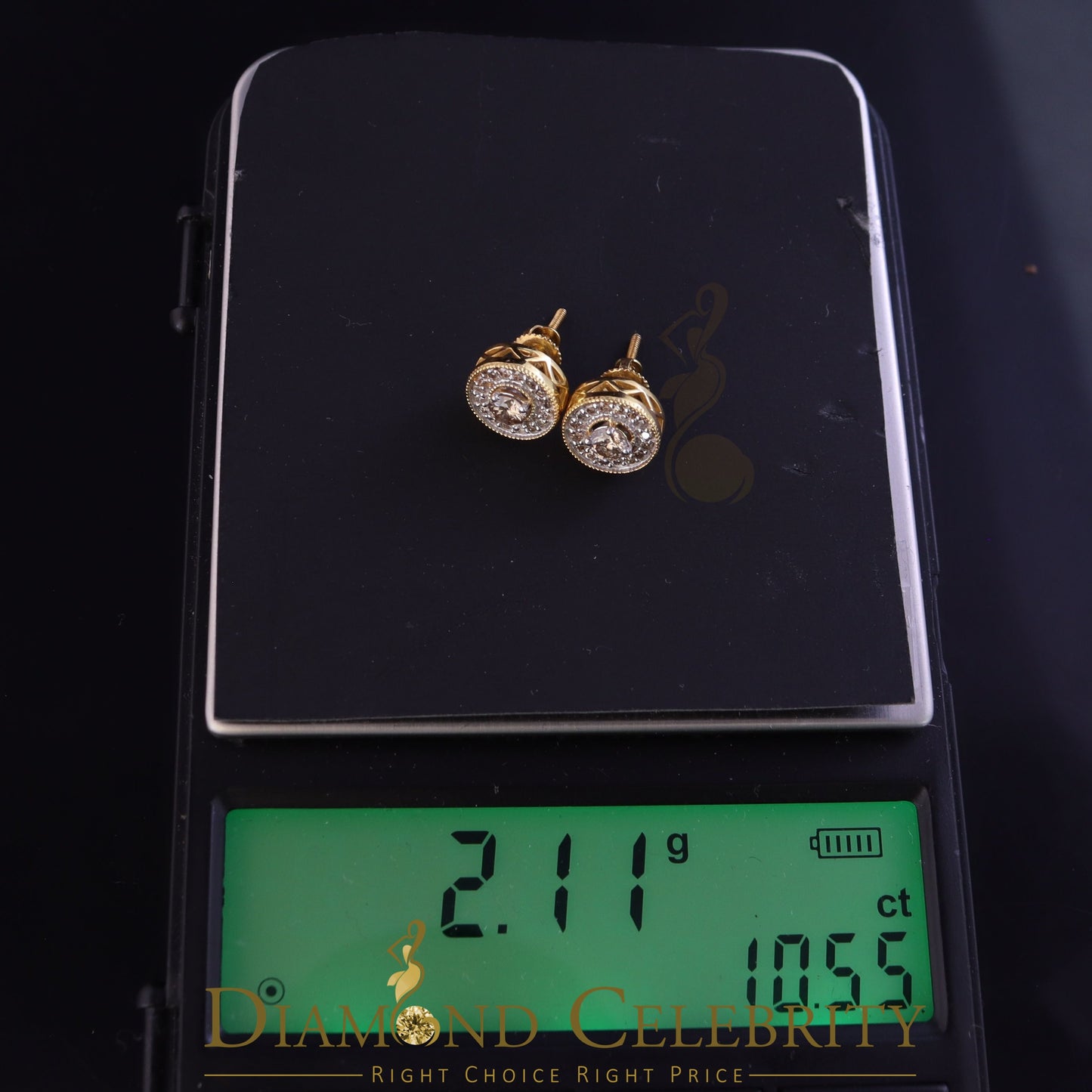 DiamondCelebritees Real 10k Yellow Gold Round Stud 0.50ct Earrings with Real Diamonds