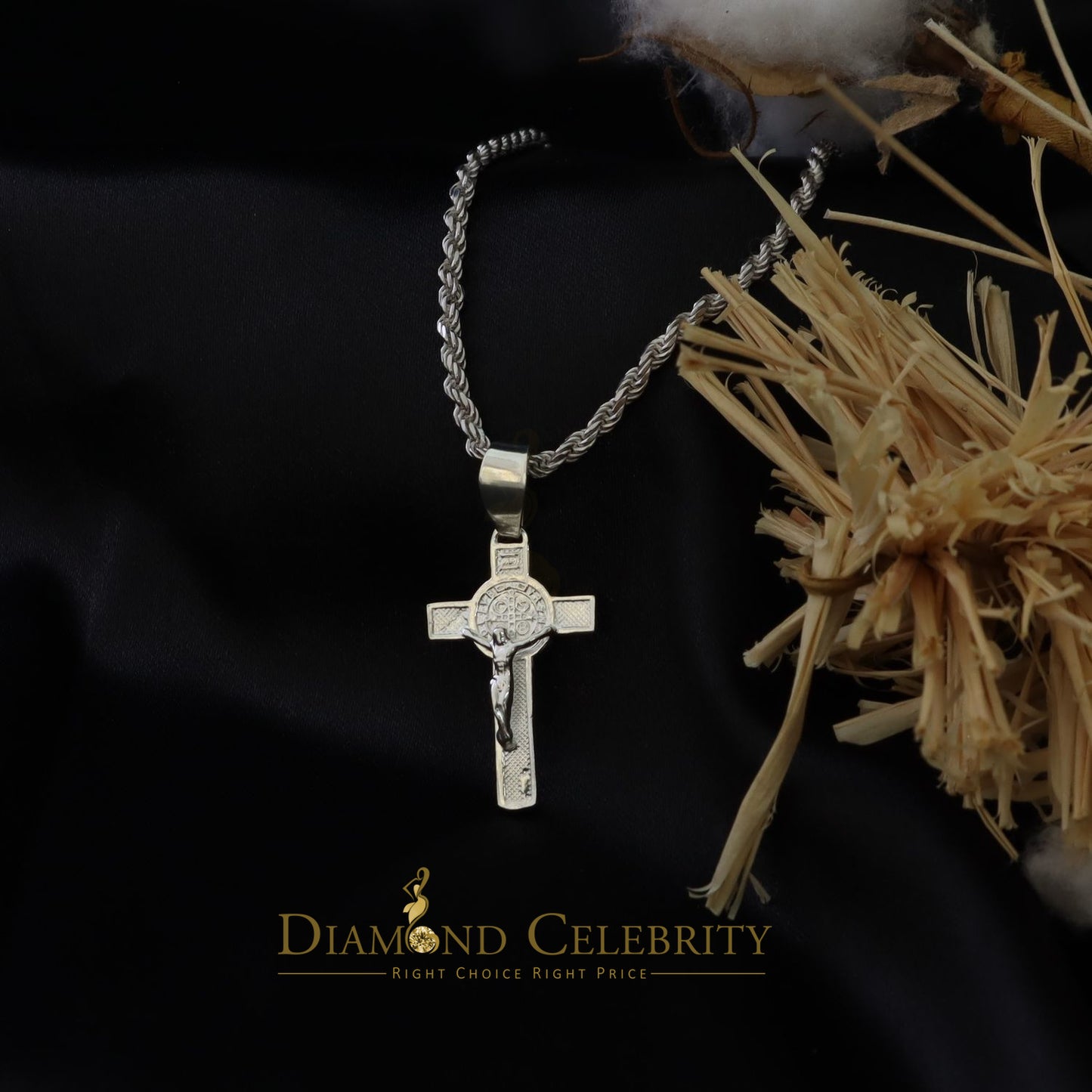 DiamondCelebritees 925 Sterling Silver Men's/Women's Jesus Cross Pendant White Religious
