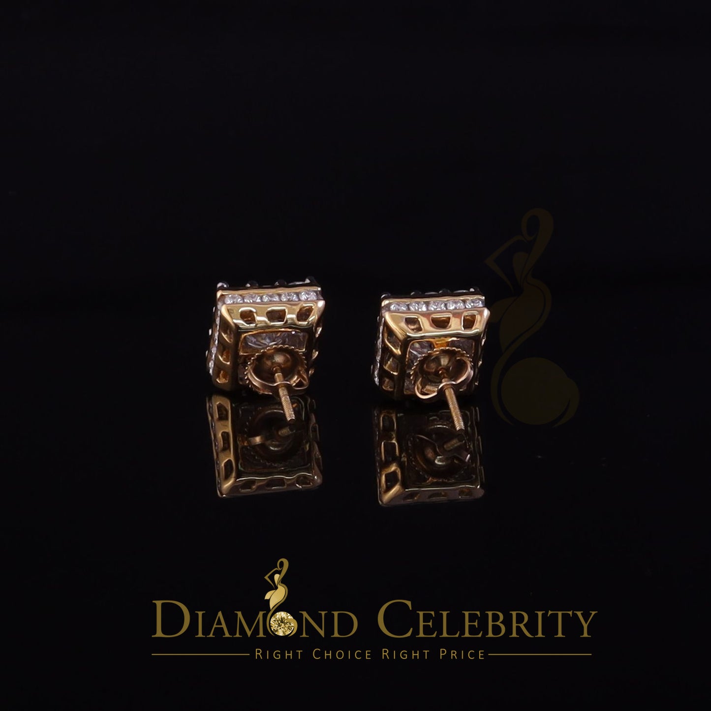 DiamondCelebritees Real Moissanite Square Earrings 10k Real Yellow Gold 4.50ct VVS 'D' Color
