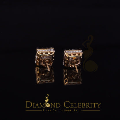 DiamondCelebritees Real Moissanite Square Earrings 10k Real Yellow Gold 4.50ct VVS 'D' Color