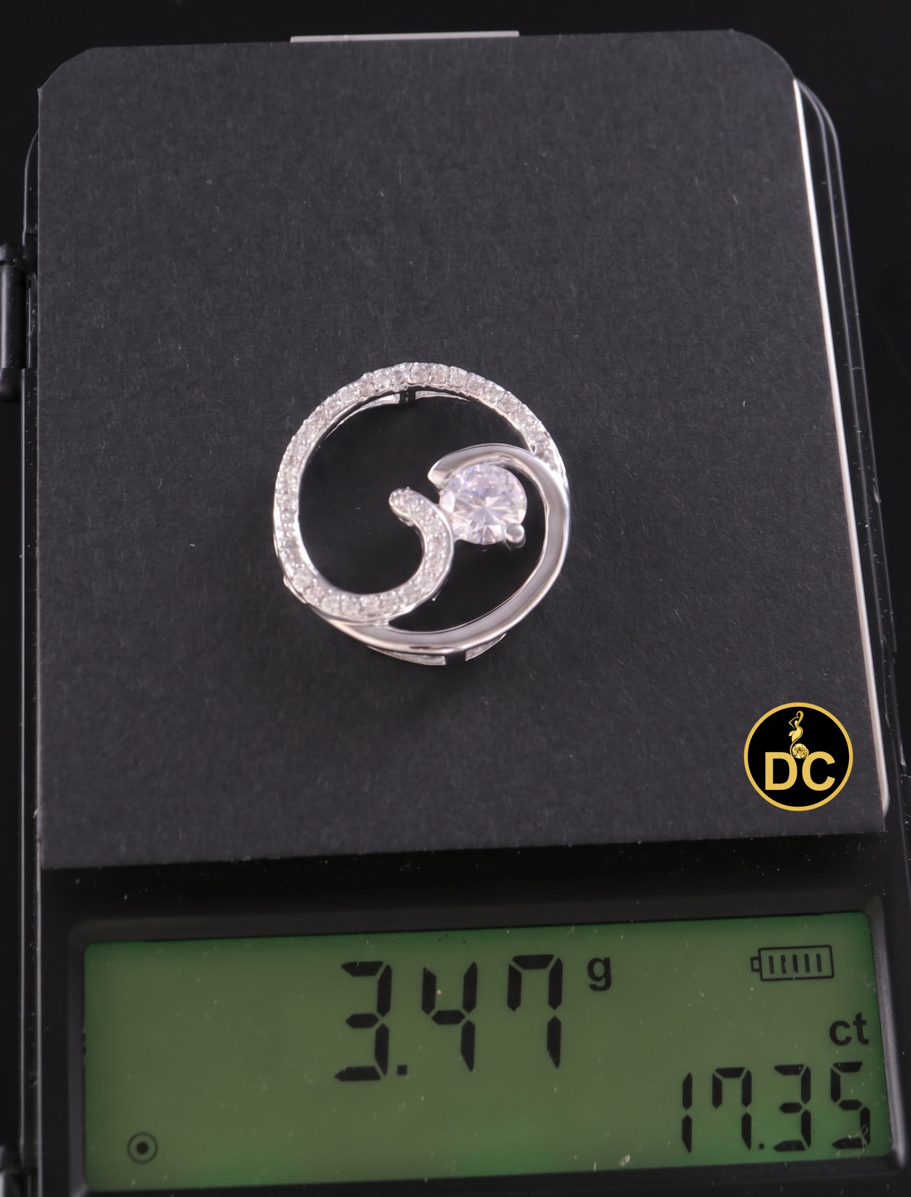 DiamondCelebritees 925 Sterling Silver White Open Circle Swirl Wave Ocean 1inch Pendant 2.92ct CZ