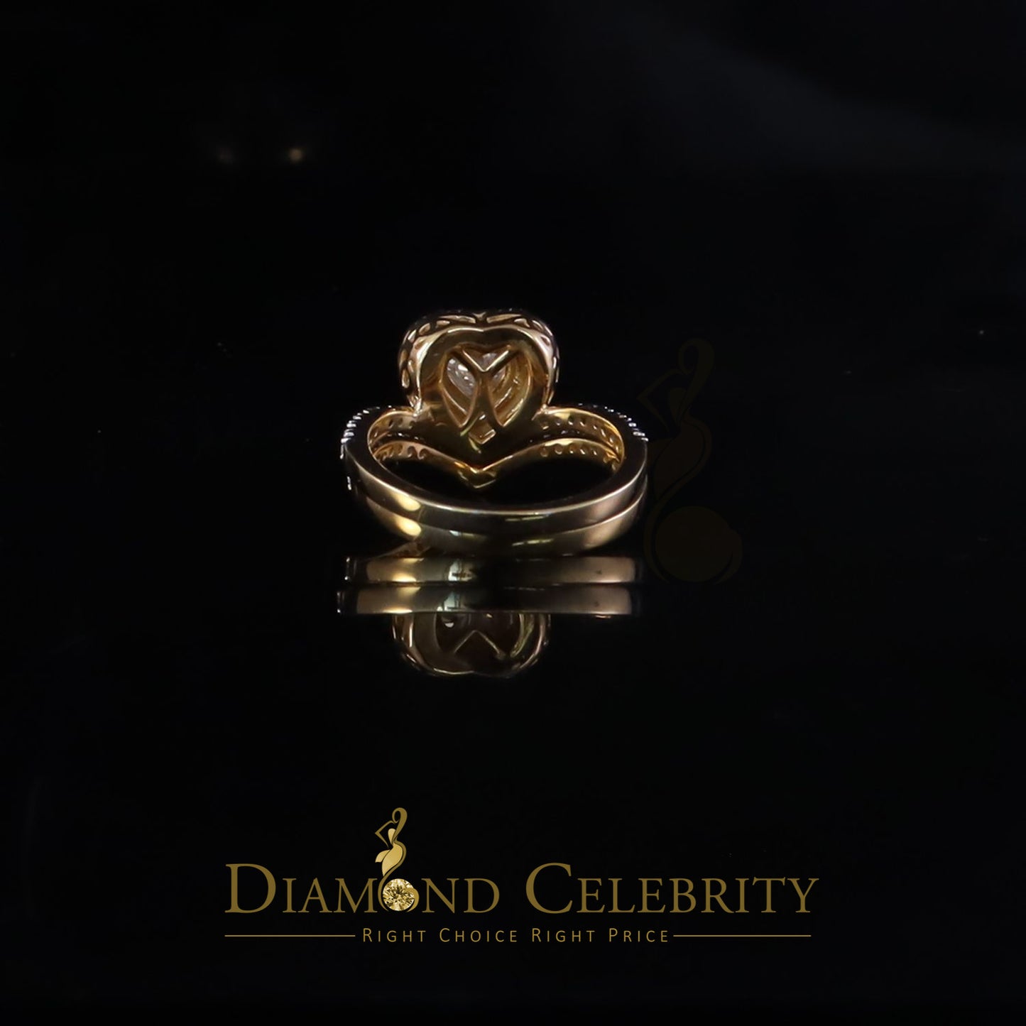 DiamondCelebritees Silver 1.66ct VVS D Heart Shape Moissanite Women Yellow Bridal Heart Ring SZ7