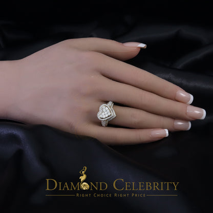 DiamondCelebritees 925 Silver Yellow 2.50CT Women's VVS 'D' Moissanite 3D Double Heart Ring Size7