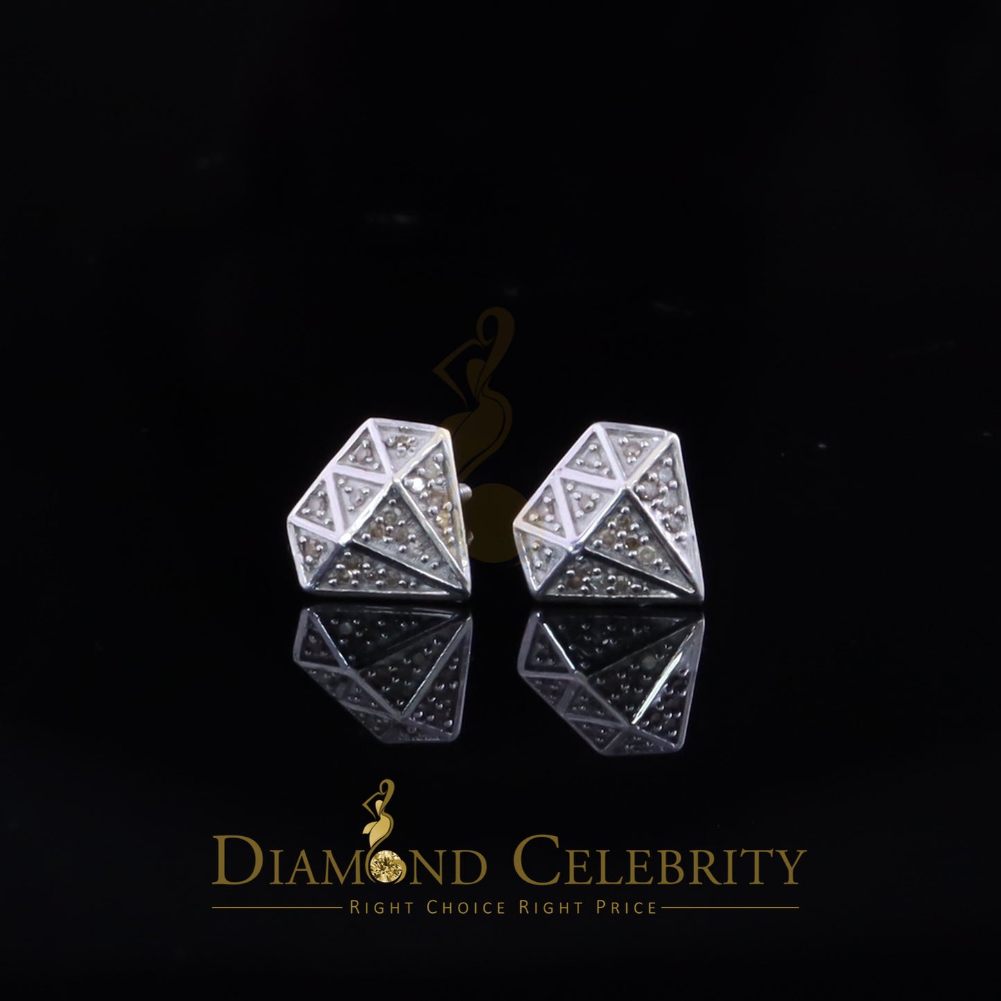 DiamondCelebritees 0.10 ct Silver Diamond White For Mens & Womens Hip Hop Stud Earring 925 Sterling