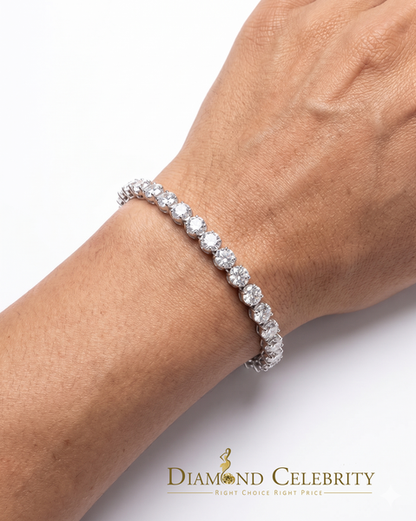 Diamondcelebritees  9ct Moissanite White 925 Silver Round Single Tennis Bracelete 6mm Thick 8" Long