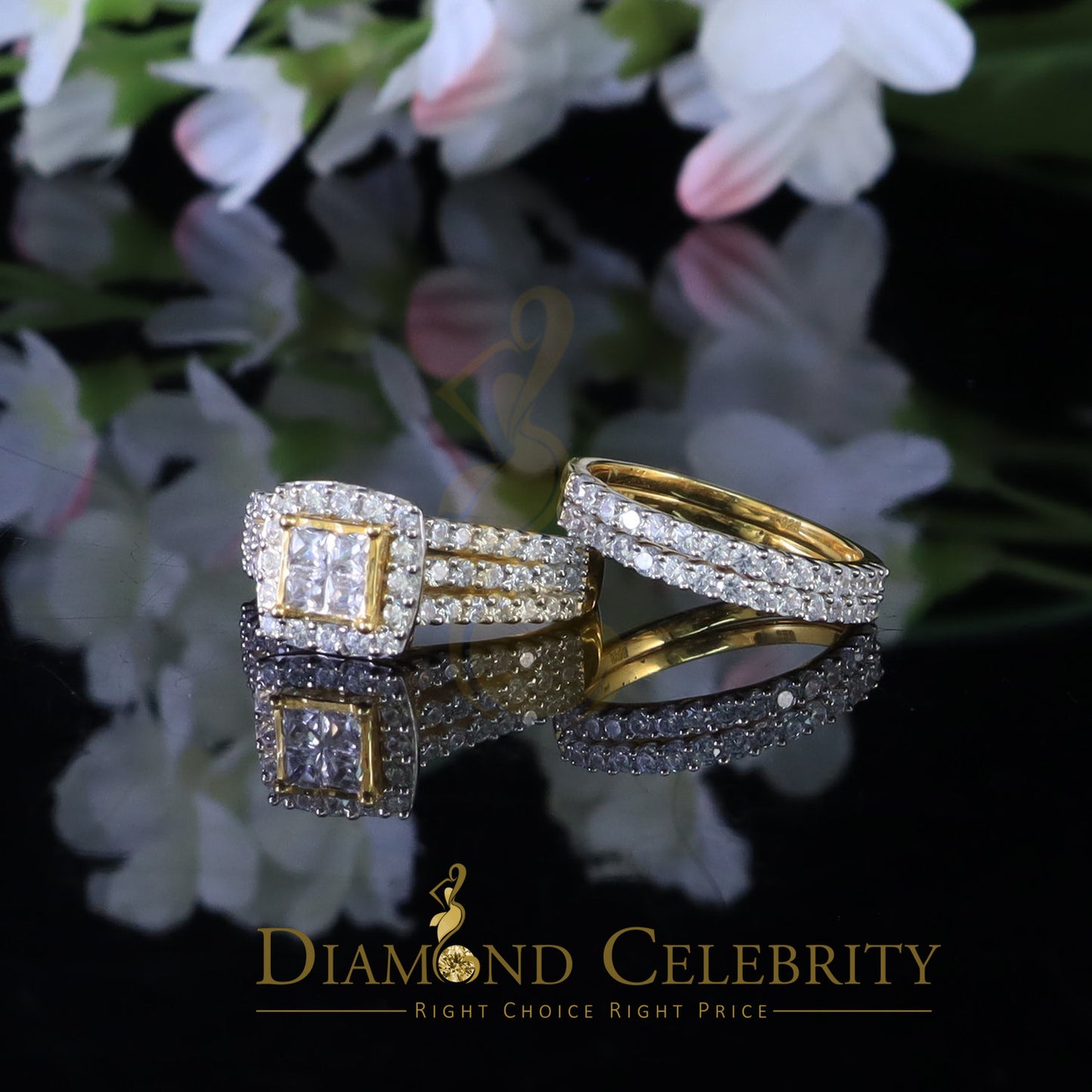 DiamondCelebritees 4.0ct Cubic Zirconia Sterling Yellow Silver Square Bridal Womens Ring Size 7.5