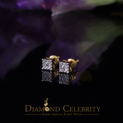 DiamondCelebritees 10k Real Yellow Gold 0.25ct VVS 'D' Color Real Moissanite Stud Square Earrings