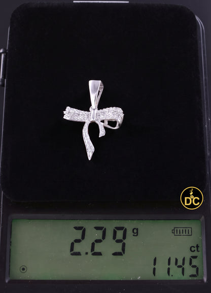 DiamondCelebritees  925 Sterling Silver Real 0.05CT Diamond Ribbon Bow White 18mm Necklace Pendant