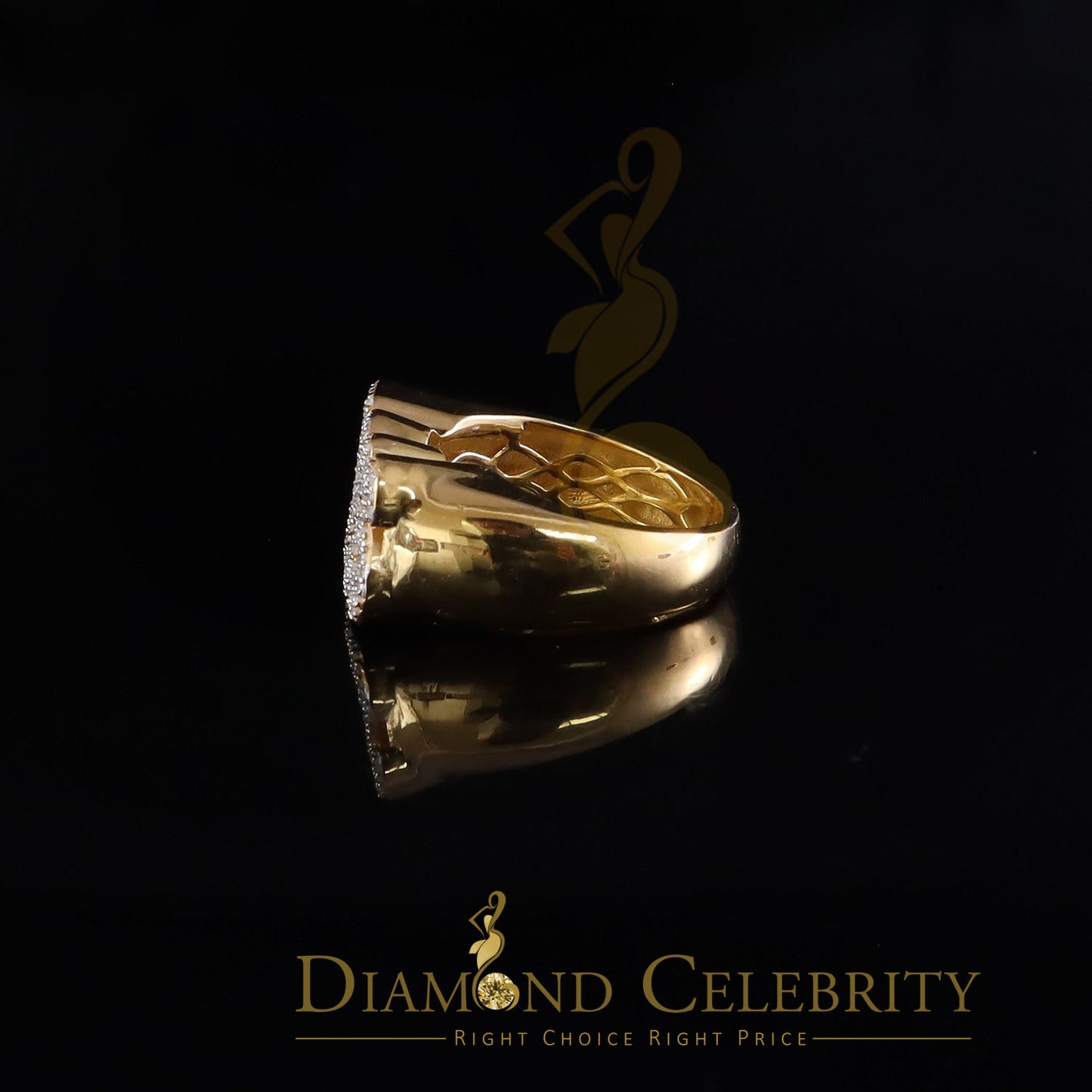 DiamondCelebritees Stylish "BOSS" 925 Silver Yellow 0.50ct Micro Real Diamond Men's Band Ring SZ 8