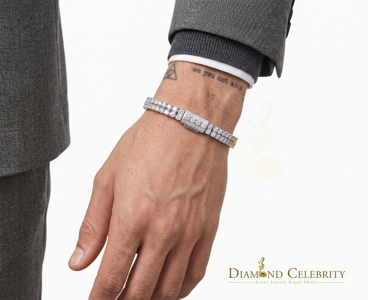 Diamondcelebritees  Tennis Bracelete 4mm Thick 8" Long 15ct Moissanite White 925 Silver Round 2Row