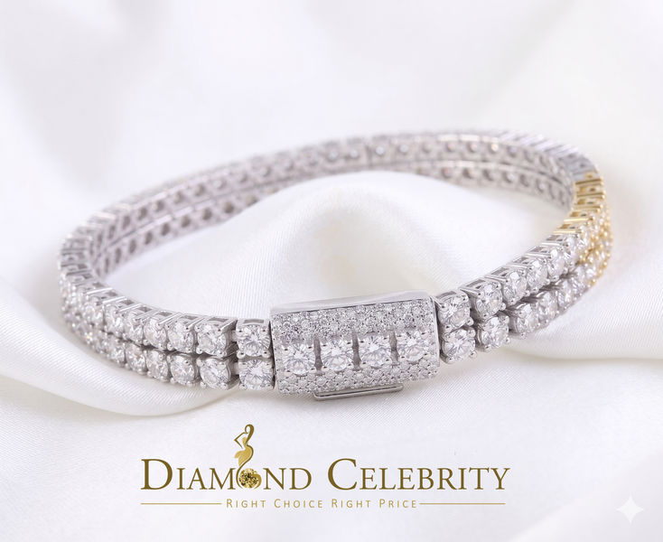 Diamondcelebritees  Tennis Bracelete 4mm Thick 8" Long 15ct Moissanite White 925 Silver Round 2Row