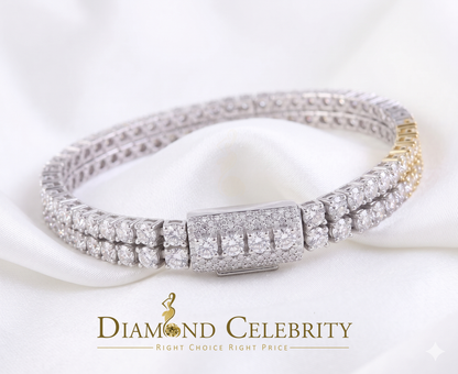 Diamondcelebritees  Tennis Bracelete 4mm Thick 8" Long 15ct Moissanite White 925 Silver Round 2Row